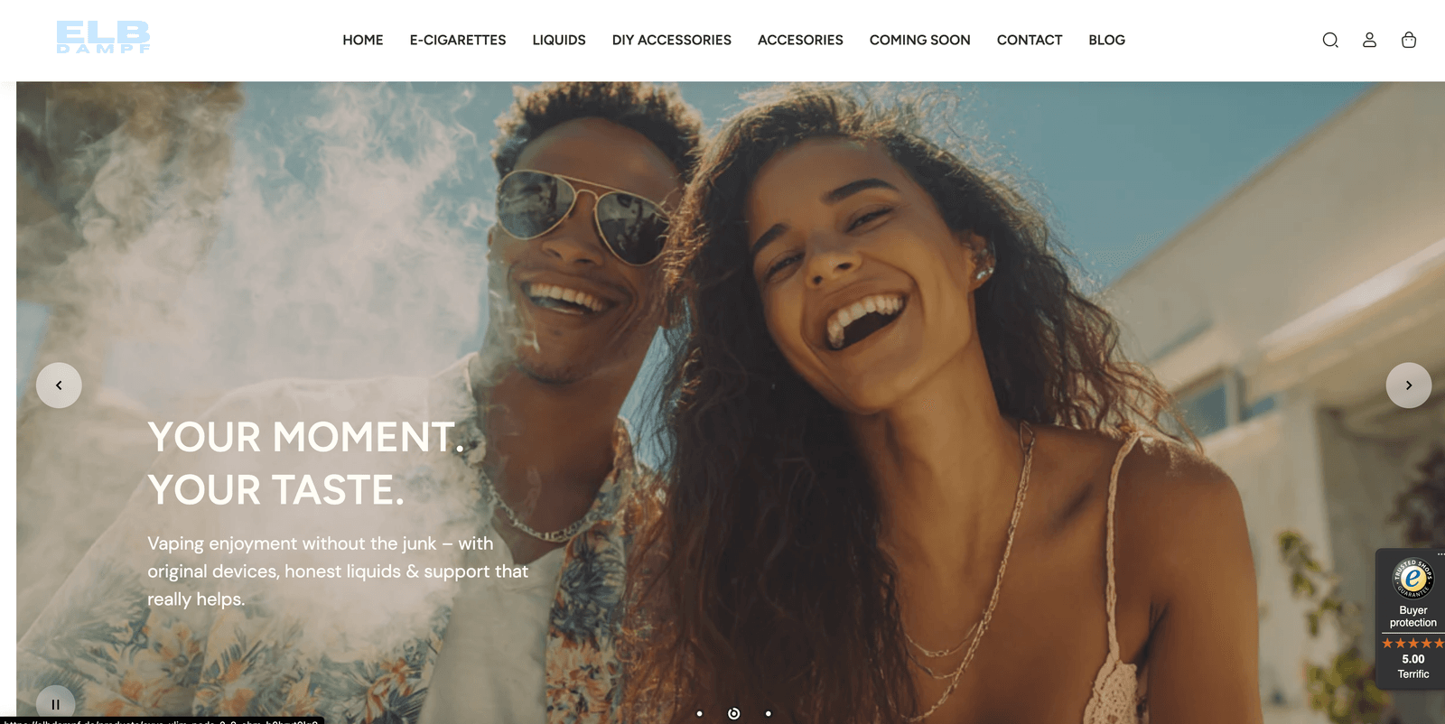 elbdampf Shopify ecommerce store for e-cigarettes with Amazon marketplace connector