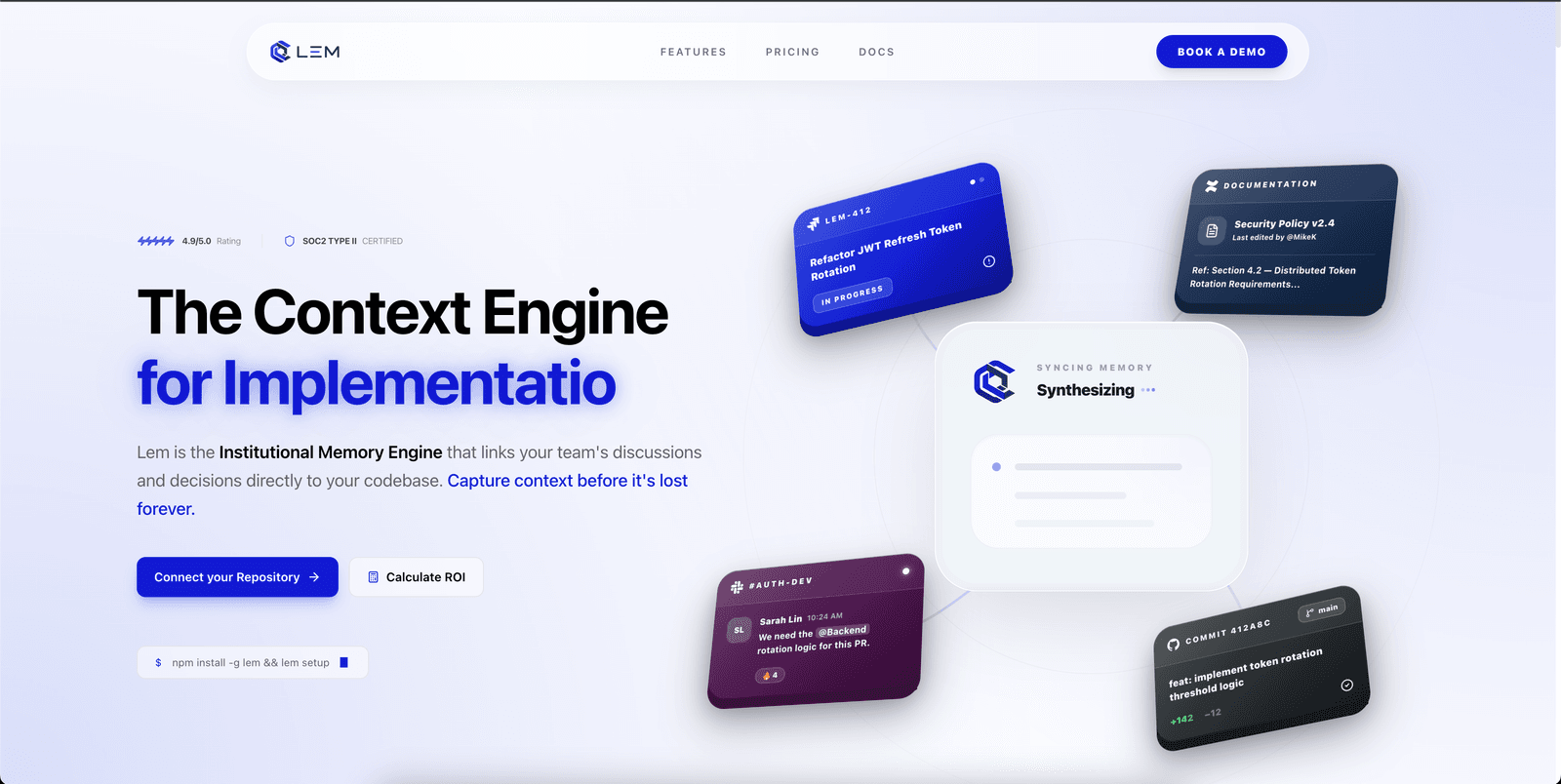 Get Lem AI platform dashboard showing unified company knowledge and compliance insights for CTOs
